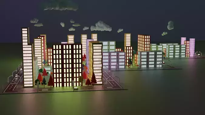 LOW POLY CITY with buildings and trees