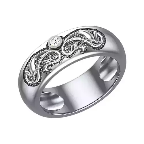 Wedding ring with a simple pattern and diamond