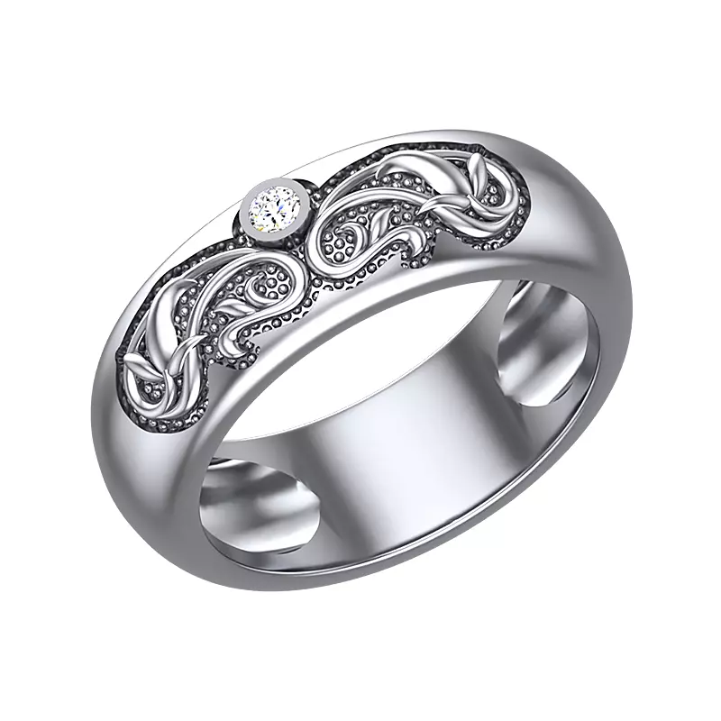 Wedding ring with a simple pattern and diamond 3D print model_0