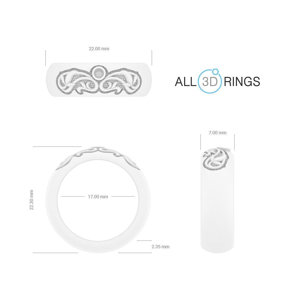 Wedding ring with a simple pattern and diamond 3D print model_1