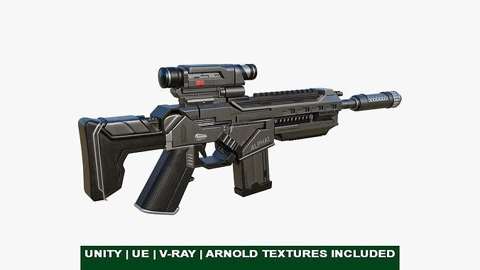 Assault Rifle Gun PBR Unity UE Arnold V-ray Textures Included  Low-poly 3D model