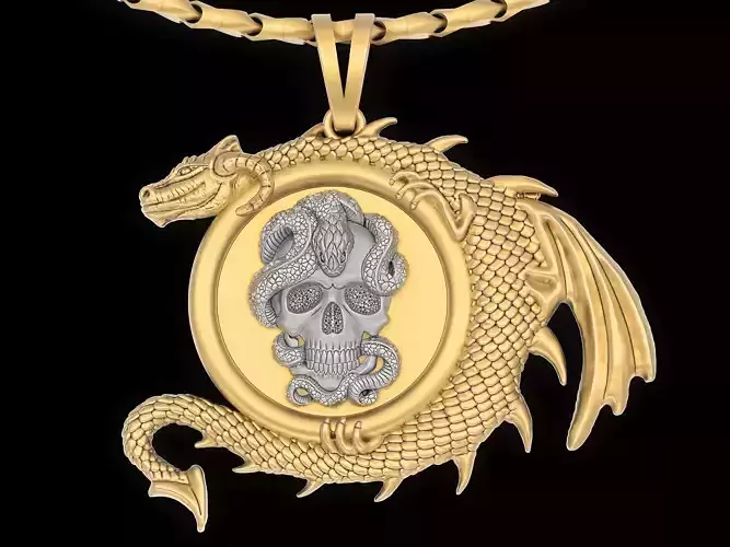 Skull and snake dragon pendant jewelry Gold silver necklac