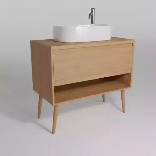 Bathroom cabinet with sink and faucet