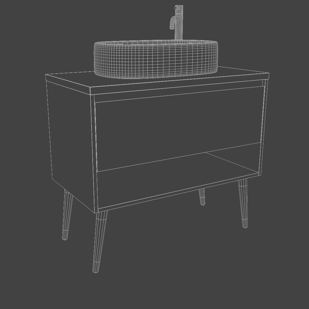 Bathroom cabinet with sink and faucet 3D model_4