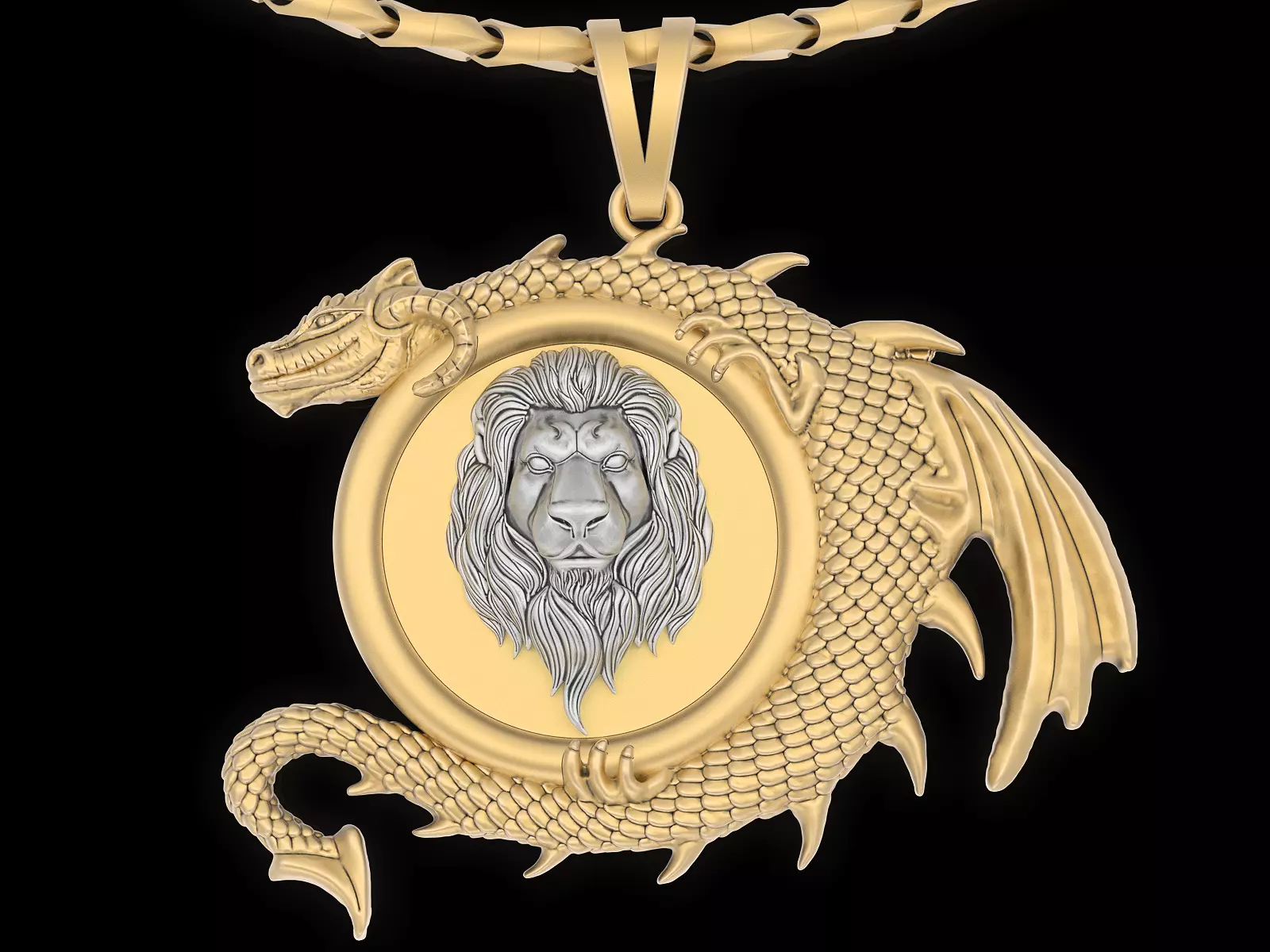 Lion Head dragon pendant jewelry Gold silver necklac 3D print model