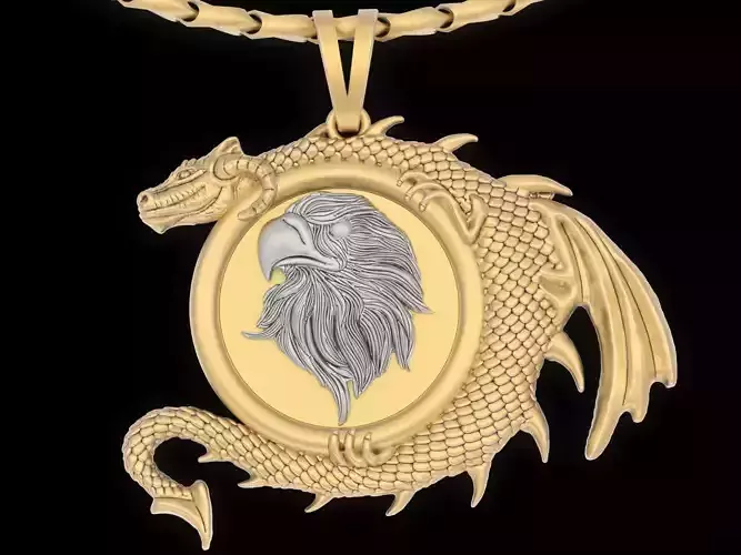Eagle Head dragon pendant jewelry Gold silver necklace