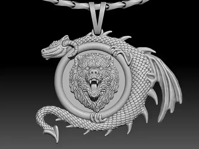 Bear head dragon pendant jewelry Gold silver necklace