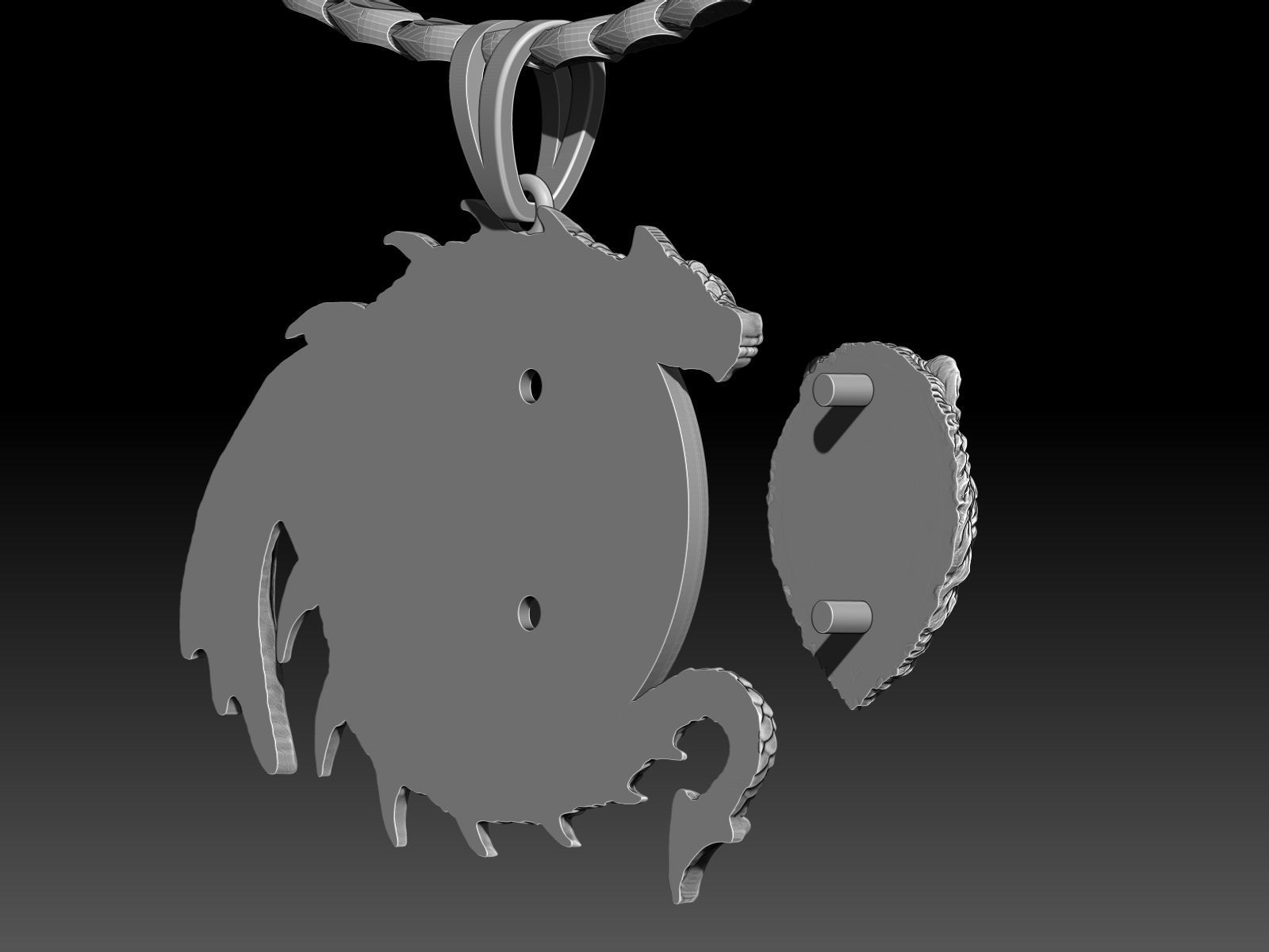 Bear head dragon pendant jewelry Gold silver necklace 3D print model_3