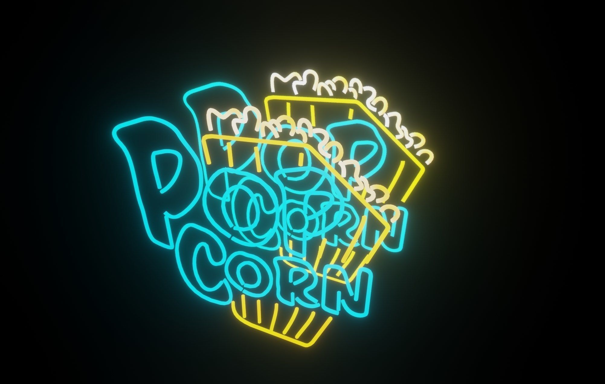 neon Popcorn p2 decoration 3D model Low-poly 3D model_1