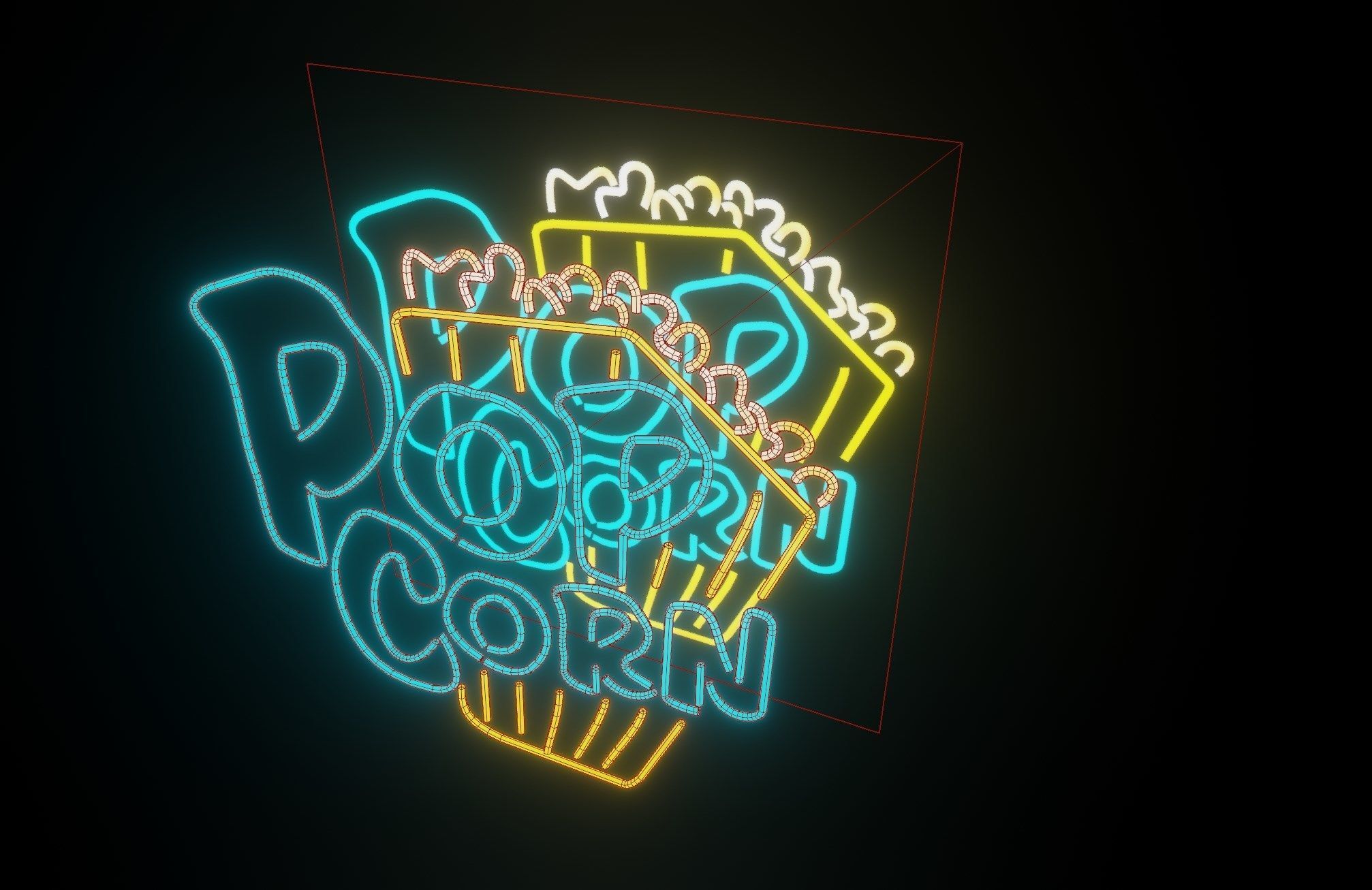 neon Popcorn p2 decoration 3D model Low-poly 3D model_2