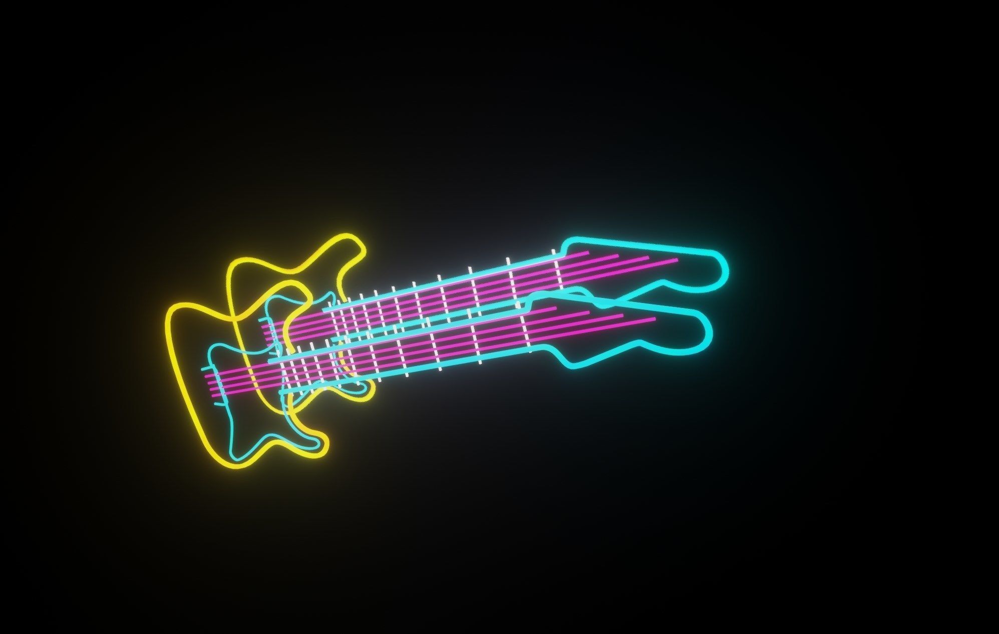 neon Guitar p2 decoration 3D model Low-poly 3D model_1