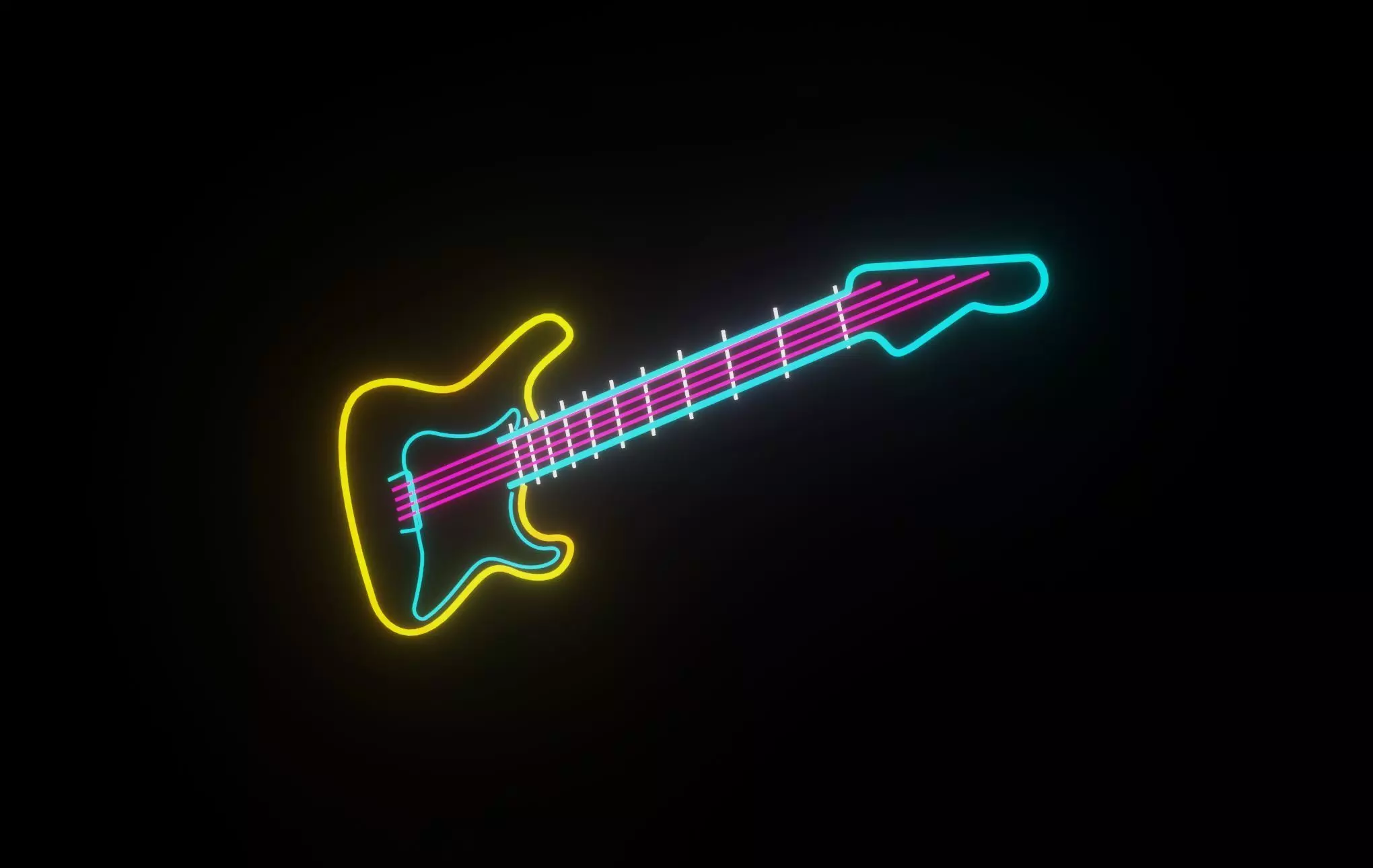 neon Guitar p2 decoration 3D model Low-poly 3D model_0