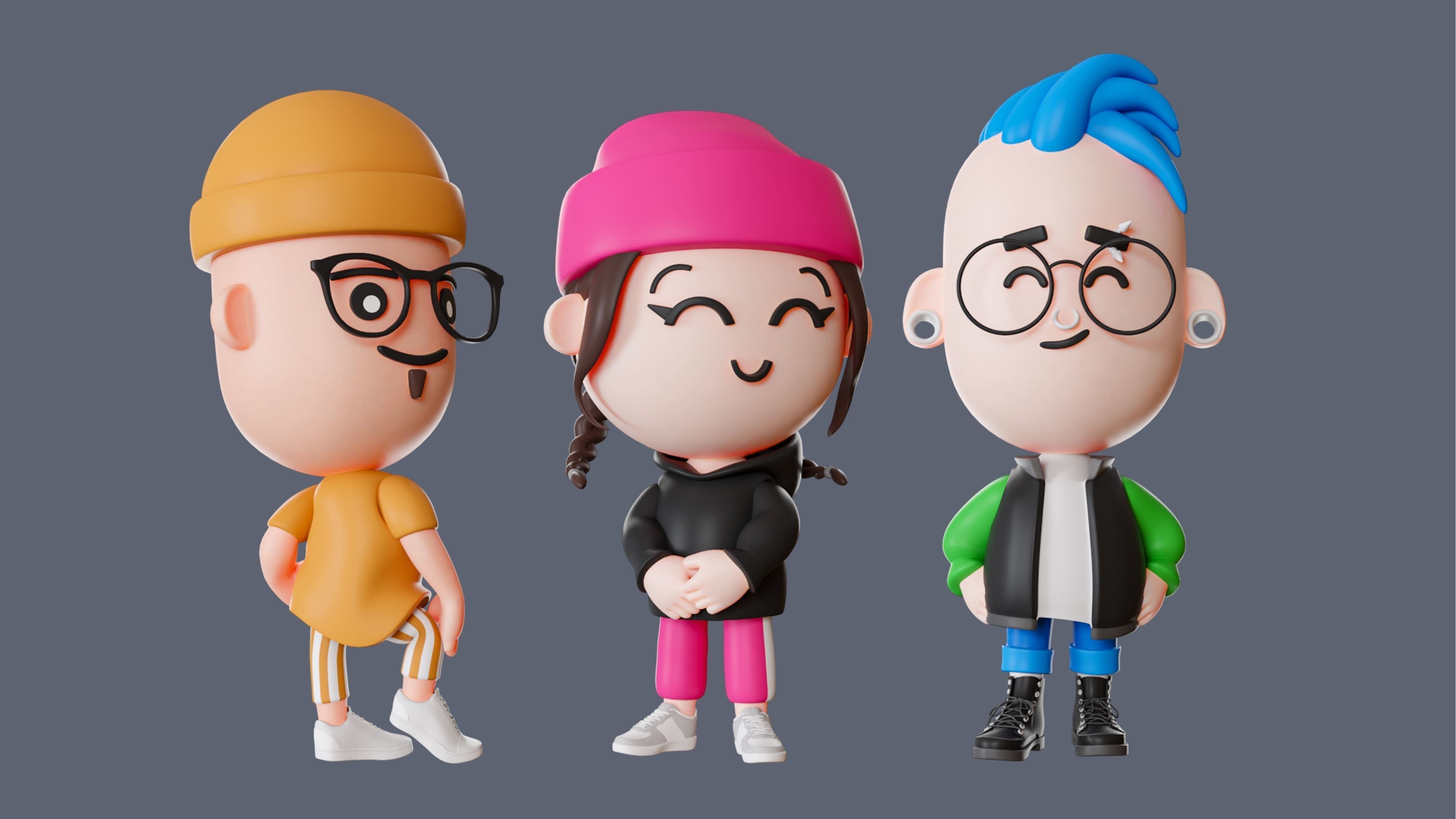 Cute Characters 4  Low-poly 3D model_5