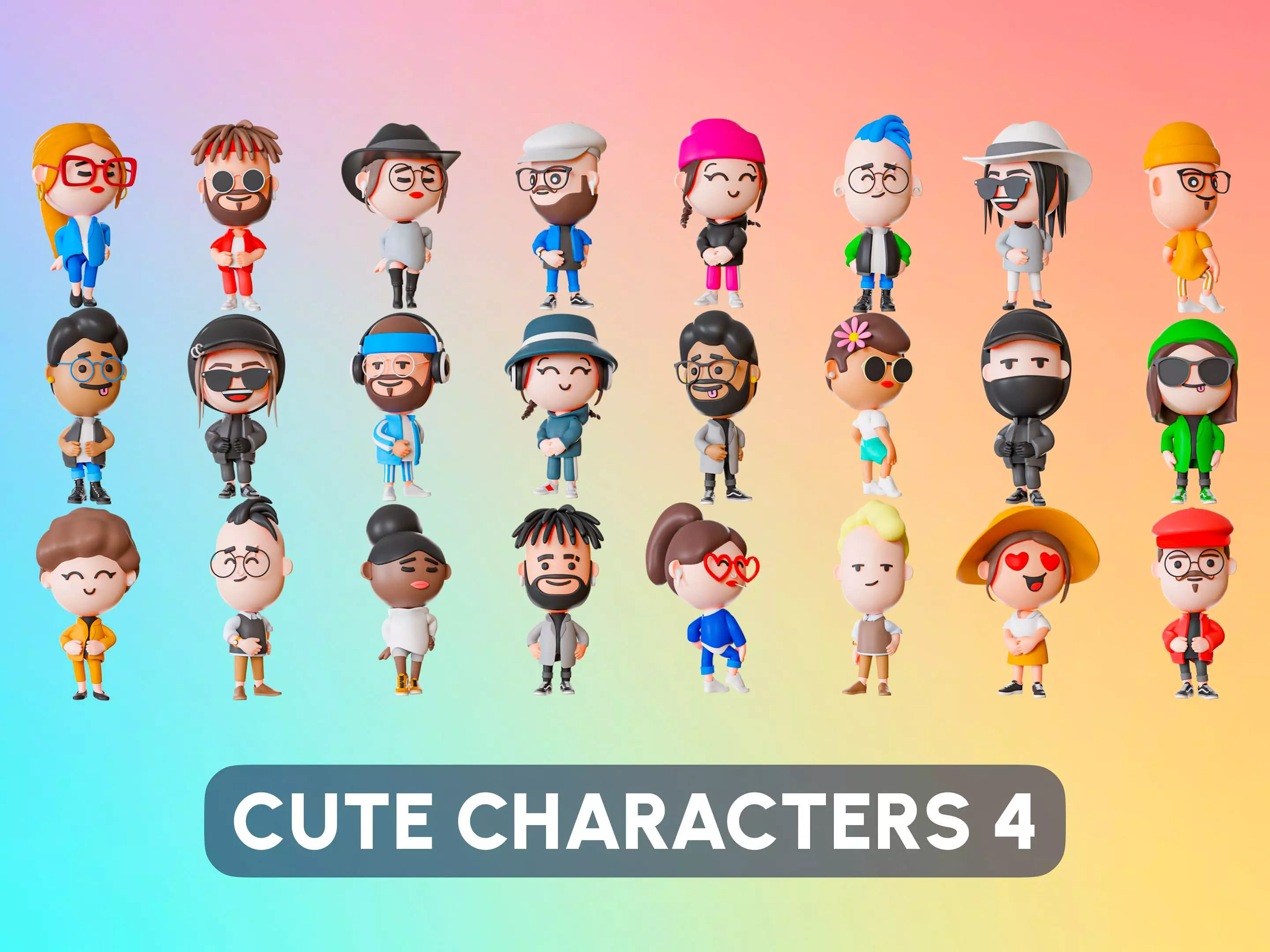 Cute Characters 4  Low-poly 3D model_0