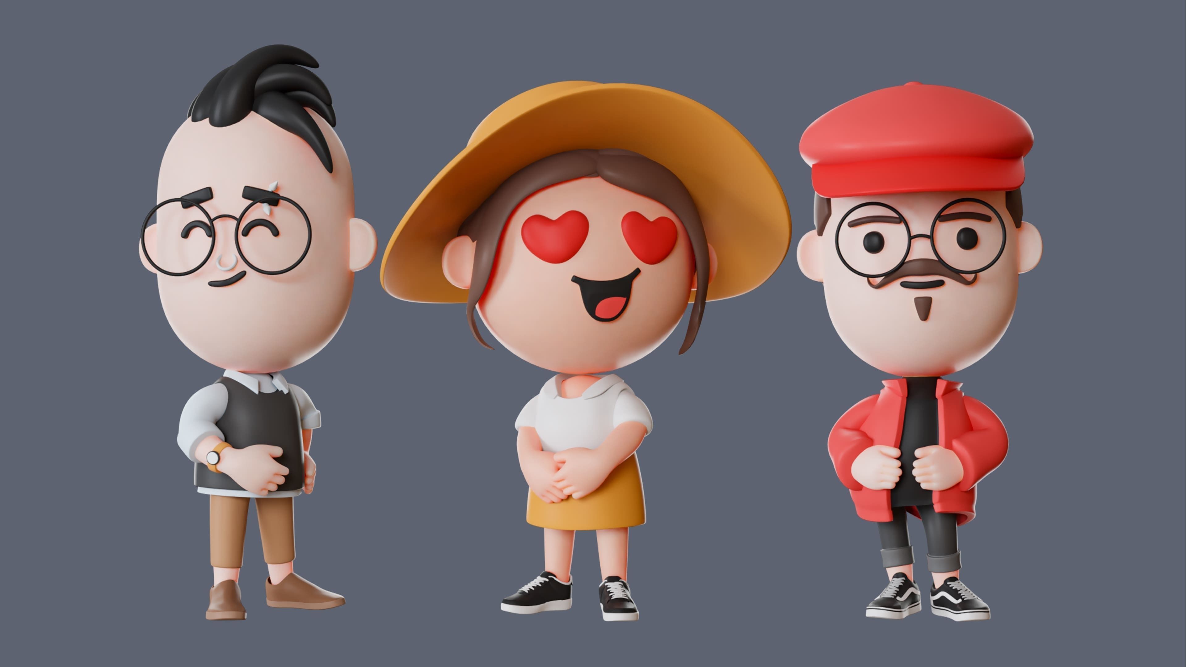 Cute Characters 4  Low-poly 3D model_9