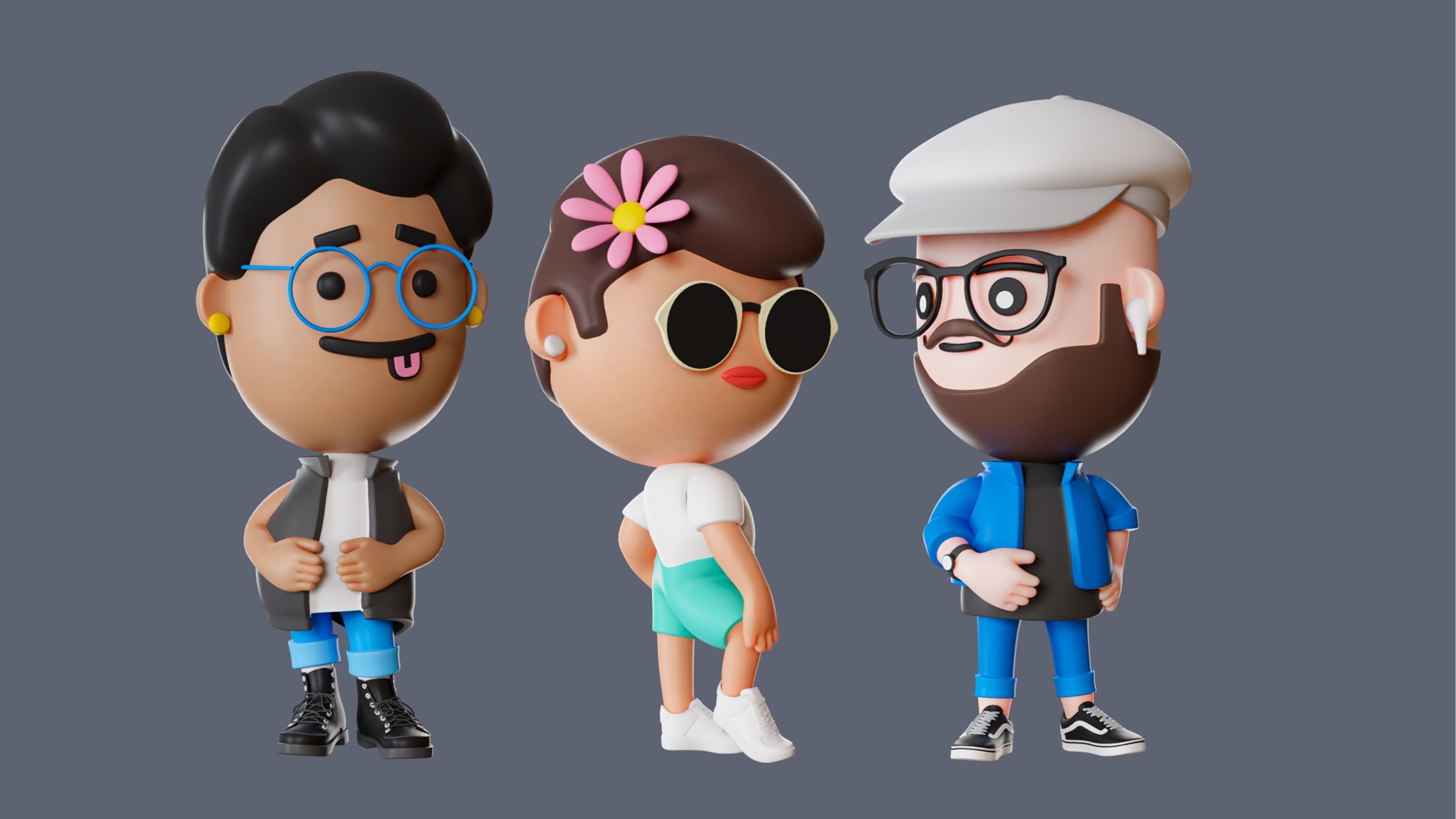 Cute Characters 4  Low-poly 3D model_7