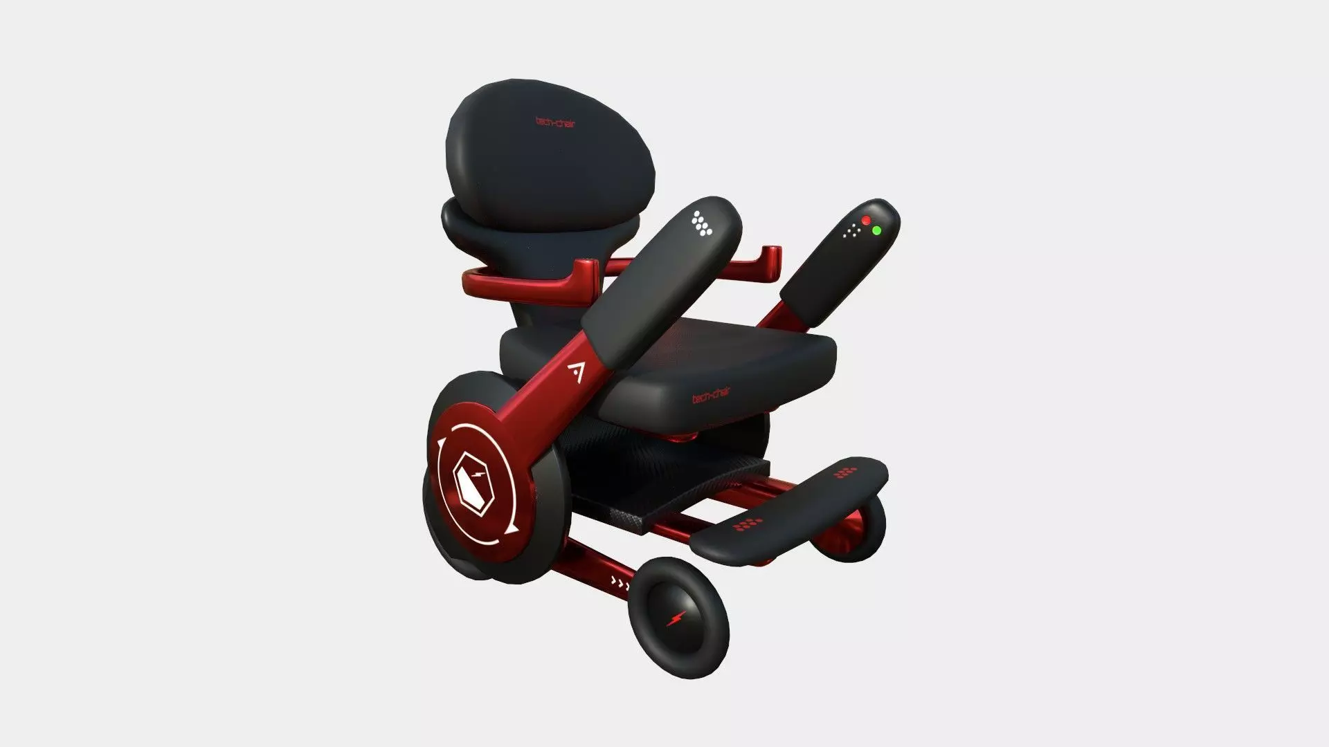 Tech Wheelchair B07 Black Red - Disability Character Design Low-poly 3D model