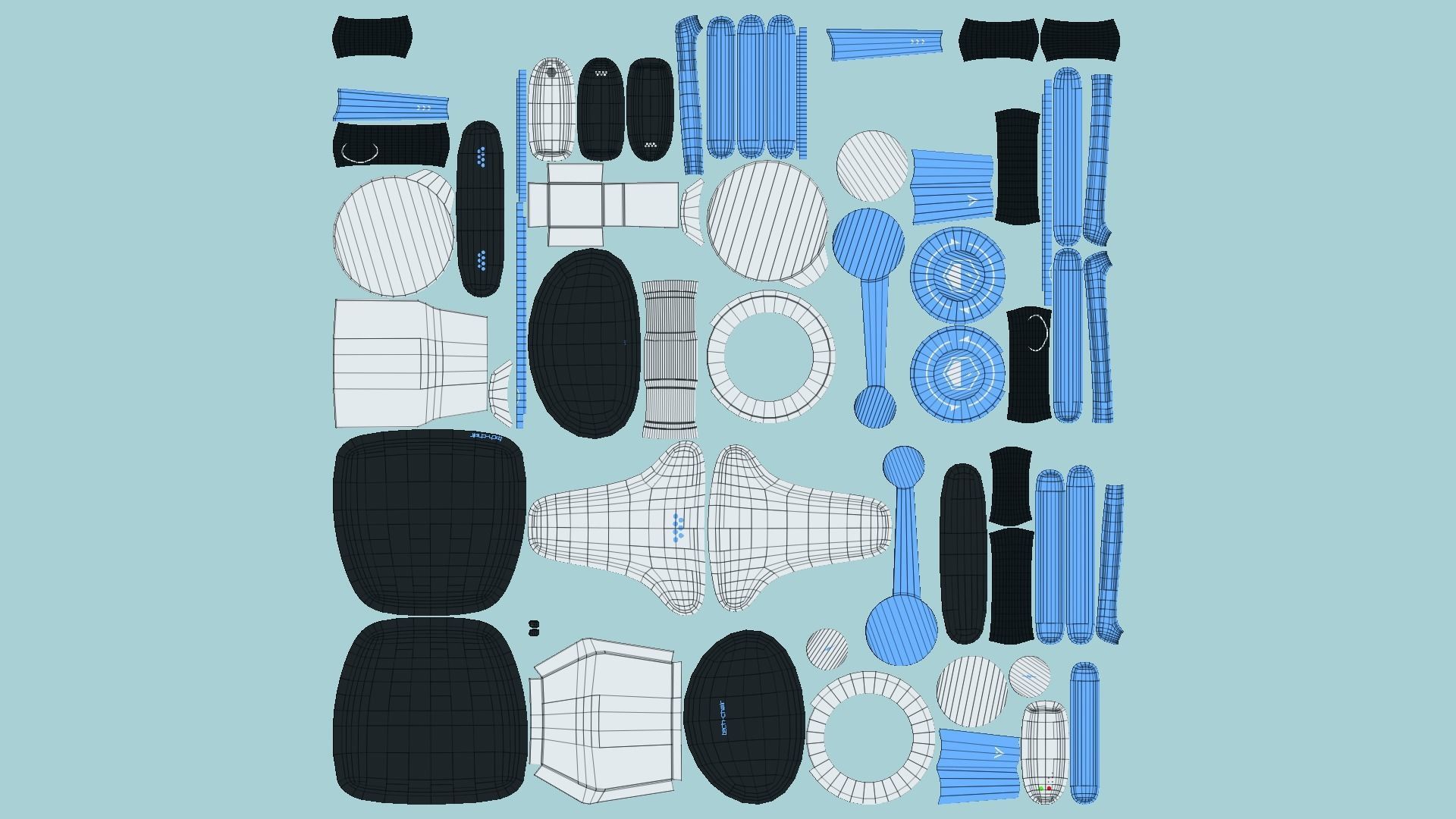 Tech Wheelchair B08 Black Blue - Disability Character Design Low-poly 3D model_5