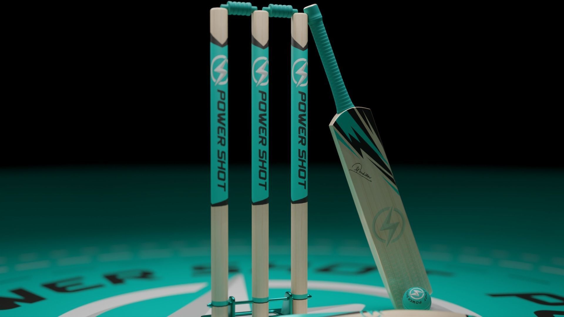 Cricket bat  Wicket and Ball Low-poly 3D model 3D model_2