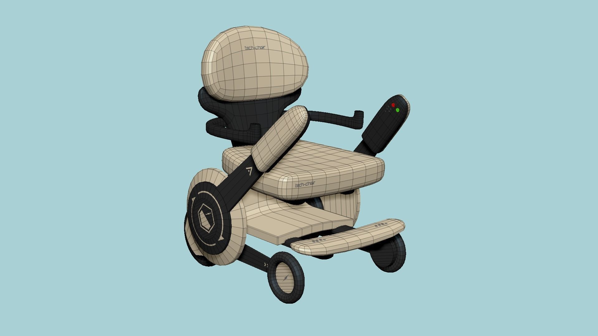 Tech Wheelchair B09 Black Beige - Disability Character Design Low-poly 3D model_6