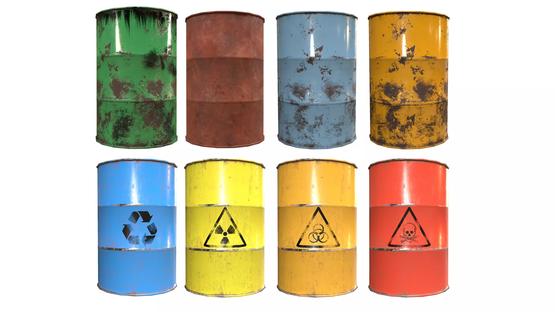 Collection of metal barrels Low-poly 3D model Low-poly 3D model_0