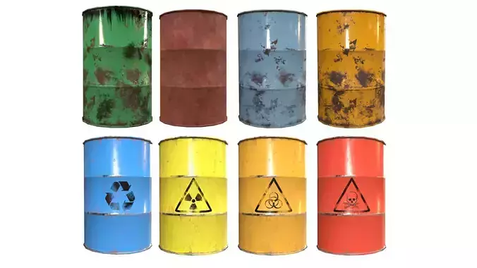  Collection of metal barrels   Low-poly 3D model 
