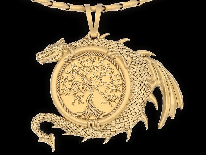 The tree of life dragon pendant jewelry Gold silver necklace  3D print model