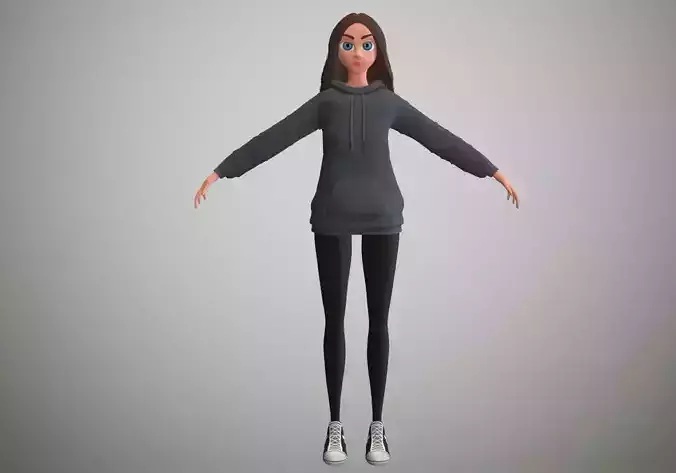 hoodie girl Low-poly 3D model