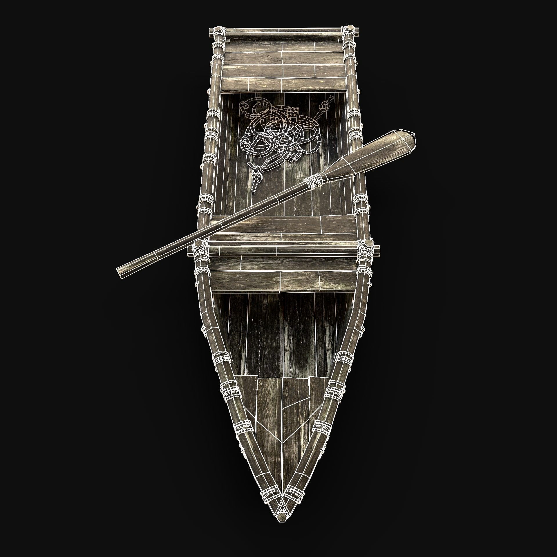 BOAT ROWBOAT WOODEN FISHERMAN RIVER FISH LAKE CANOE SHIP NEXTGEN Low-poly 3D model_8