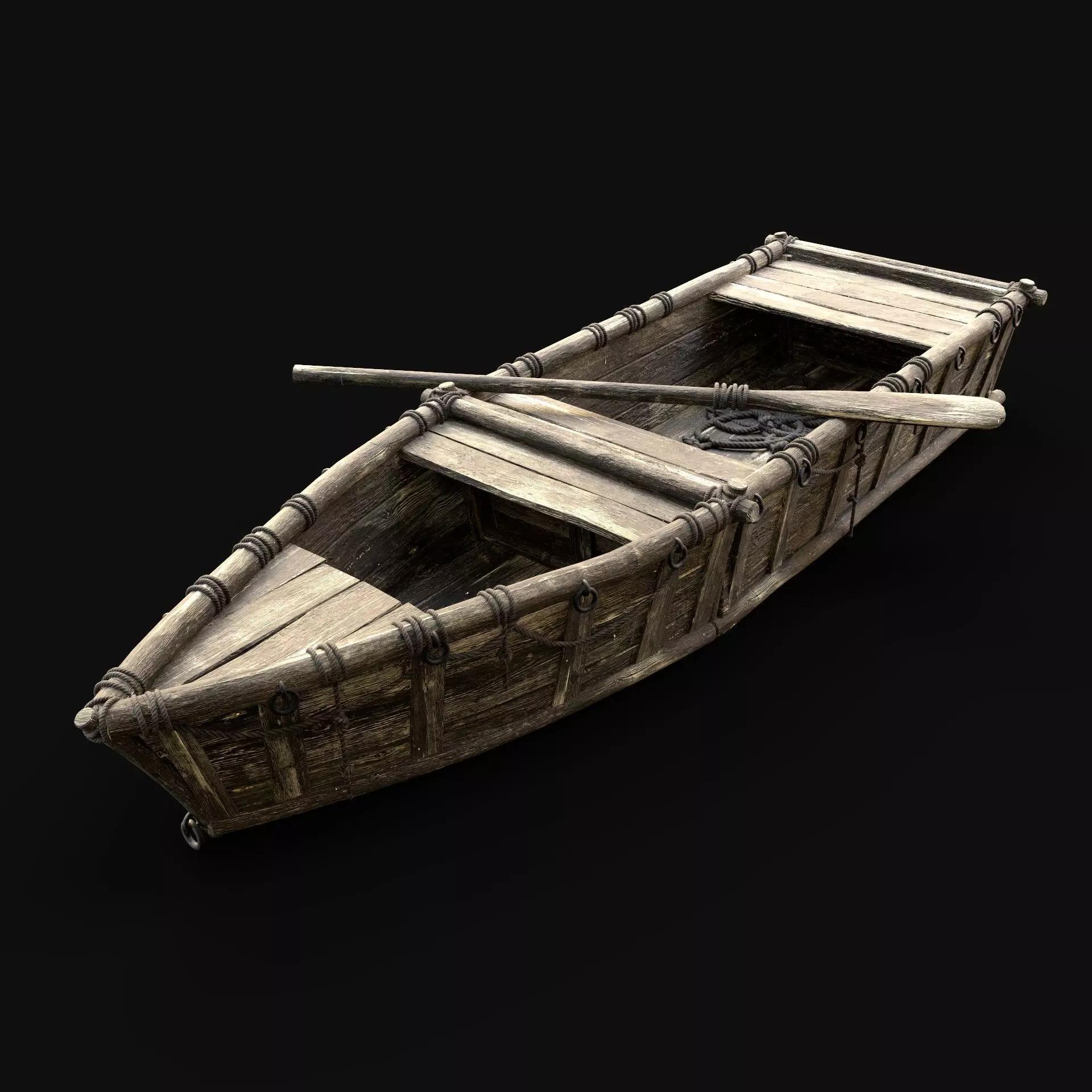BOAT ROWBOAT WOODEN FISHERMAN RIVER FISH LAKE CANOE SHIP NEXTGEN Low-poly 3D model_0