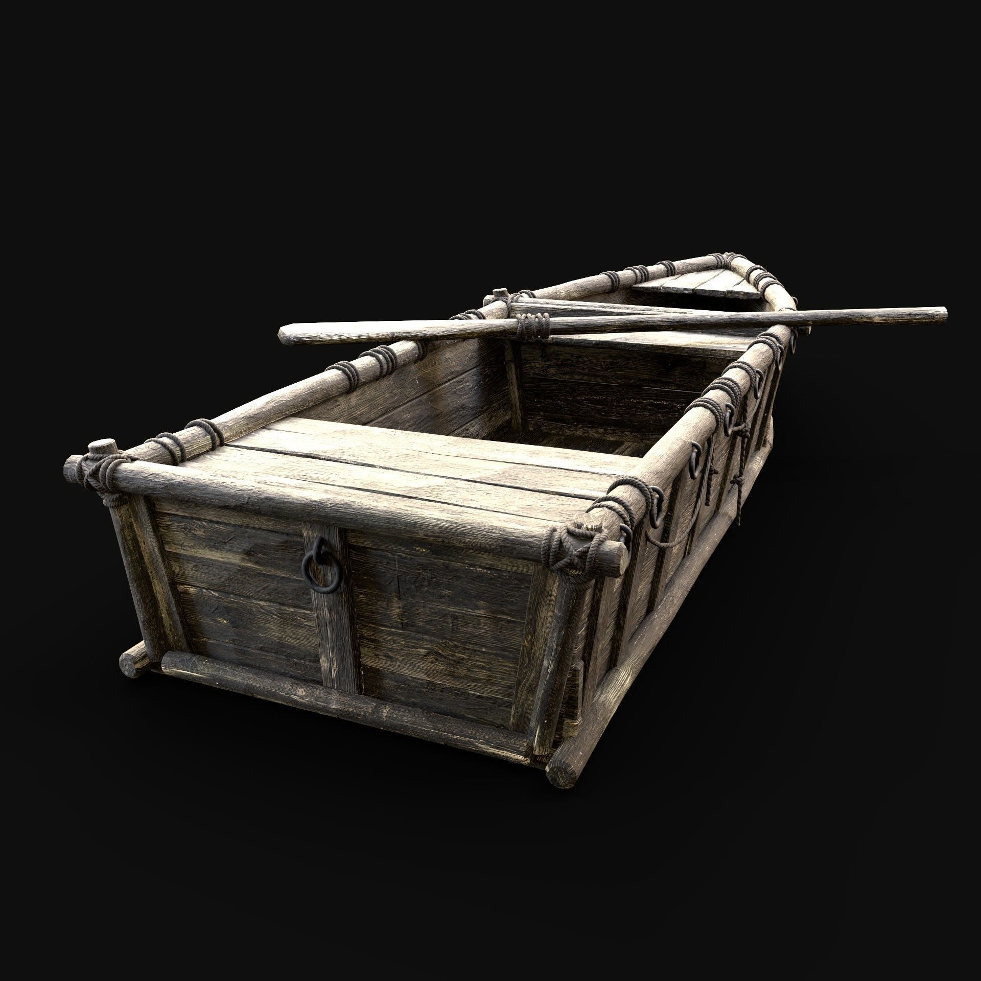 BOAT ROWBOAT WOODEN FISHERMAN RIVER FISH LAKE CANOE SHIP NEXTGEN Low-poly 3D model_3