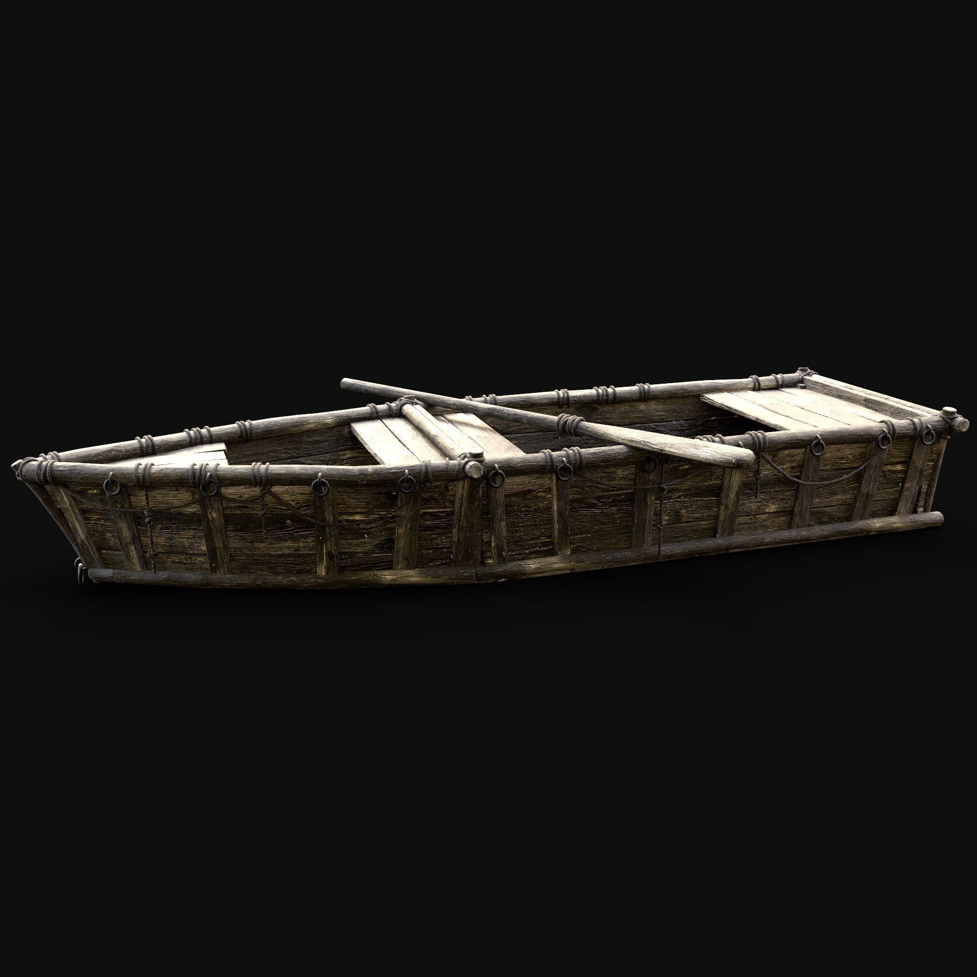 BOAT ROWBOAT WOODEN FISHERMAN RIVER FISH LAKE CANOE SHIP NEXTGEN Low-poly 3D model_1