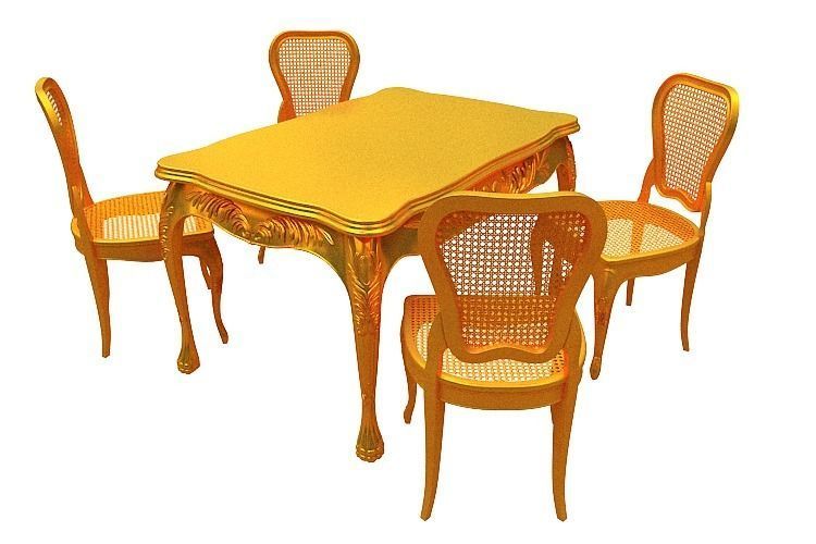 Classical Dining set Low-poly 3D model_1