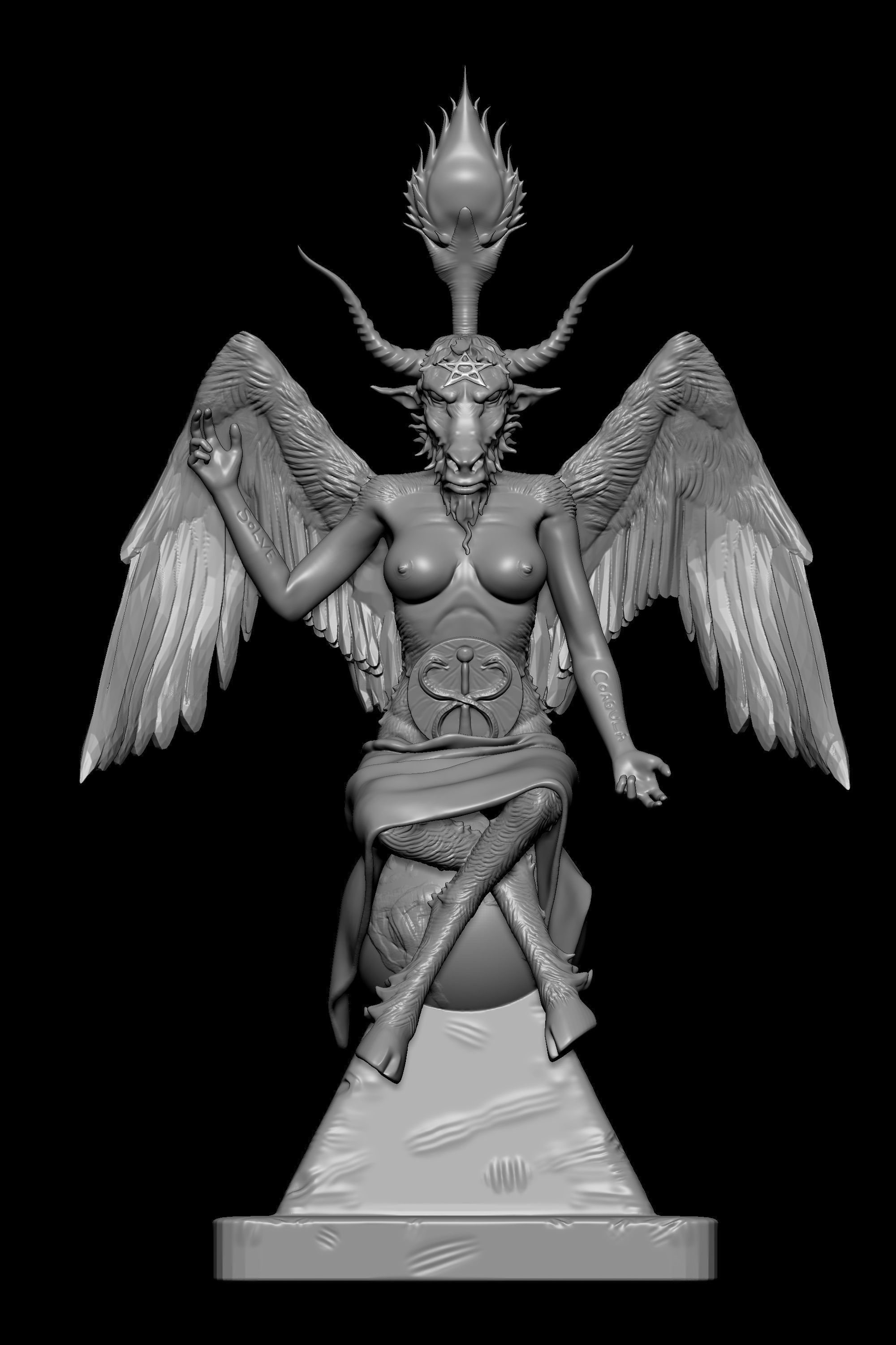 Baphomet 3D Print demon statue with wings 3D print model_4