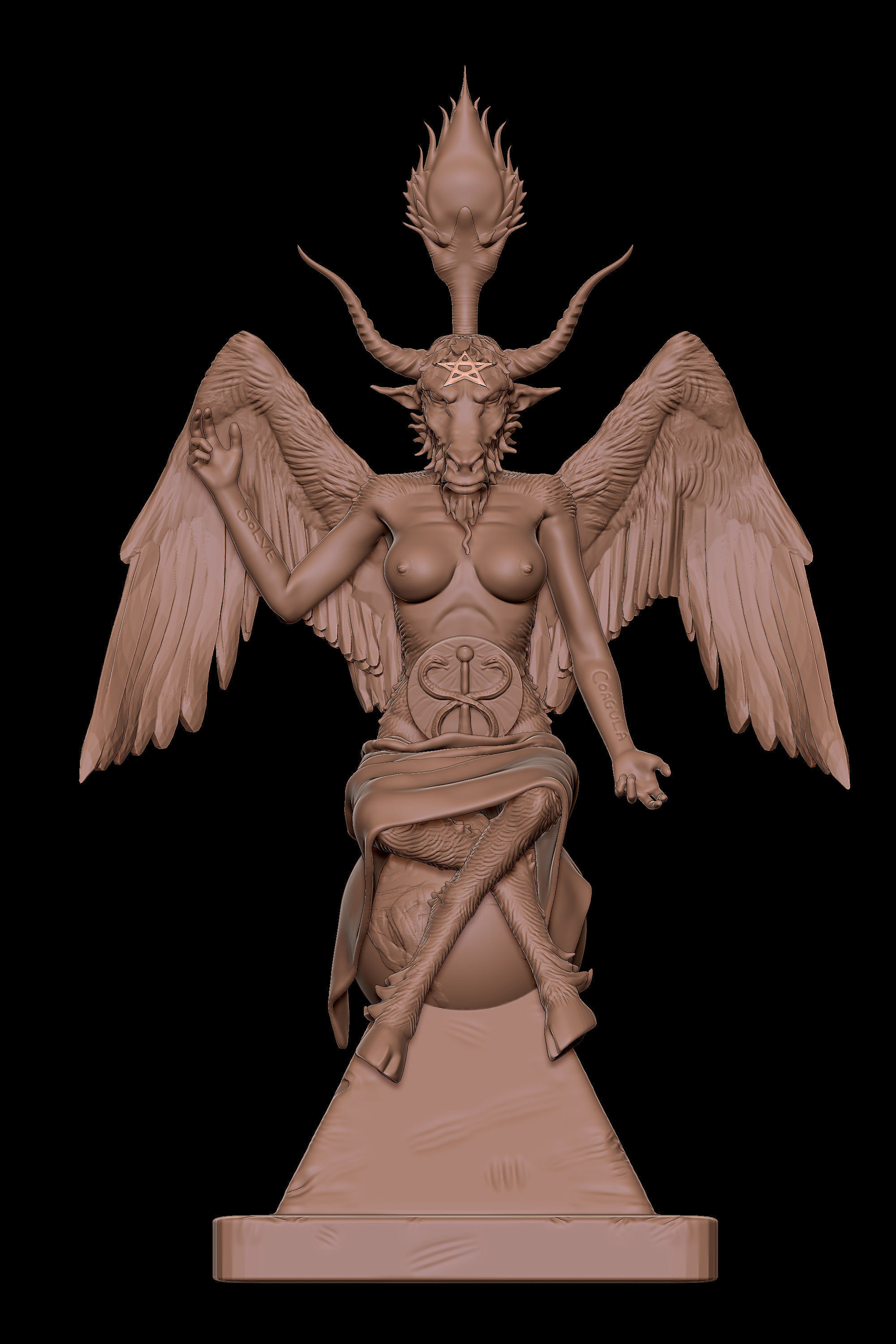 Baphomet 3D Print demon statue with wings 3D print model_3