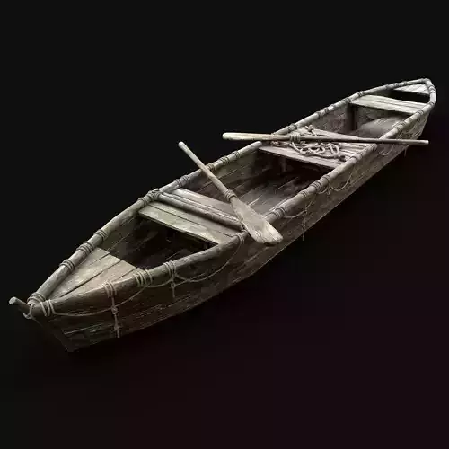 LONG BOAT ROWBOAT WOODEN FISHERMAN RIVER FISH LAKE CANOE SHIP Low-poly 3D model