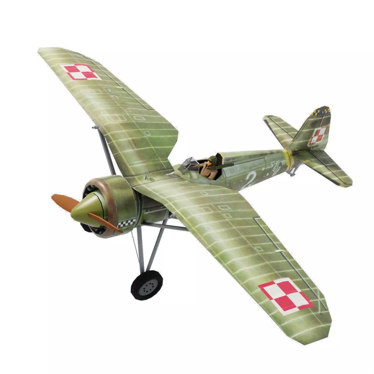 PZL P11 WW2 fighter Low-poly 3D model_0