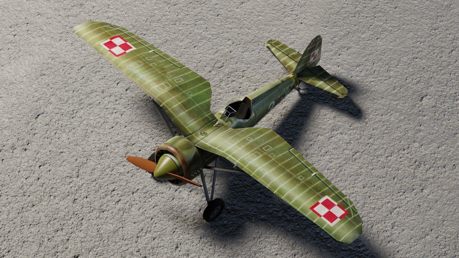 PZL P11 WW2 fighter Low-poly 3D model_7