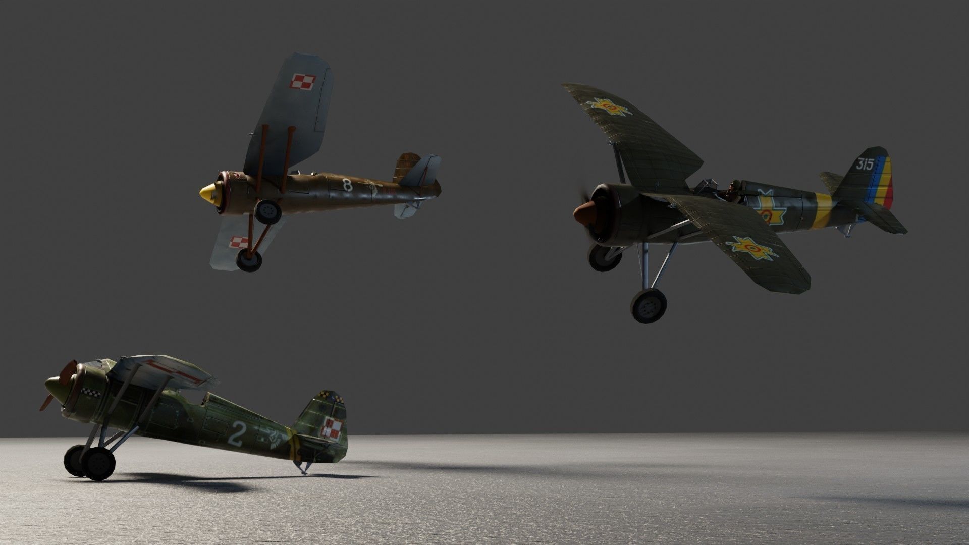 PZL P11 WW2 fighter Low-poly 3D model_3