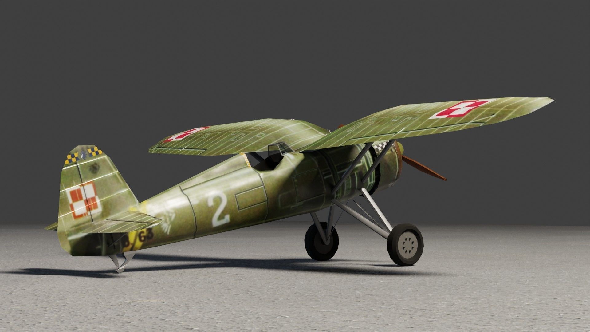 PZL P11 WW2 fighter Low-poly 3D model_9