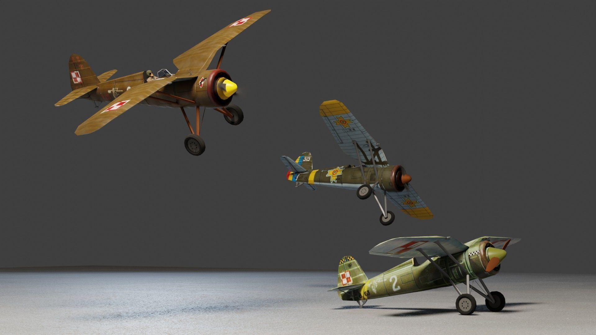 PZL P11 WW2 fighter Low-poly 3D model_4