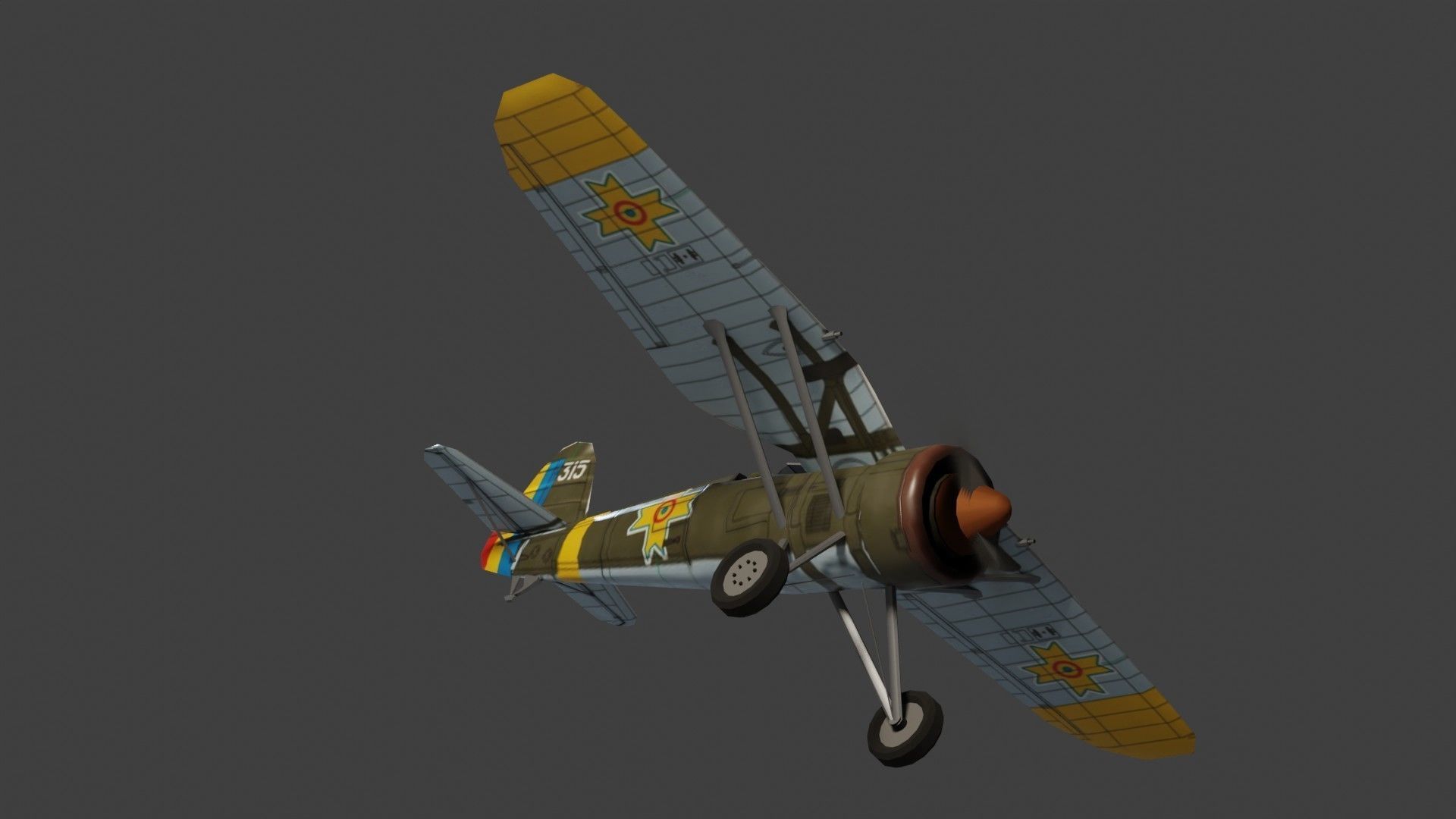 PZL P11 WW2 fighter Low-poly 3D model_10