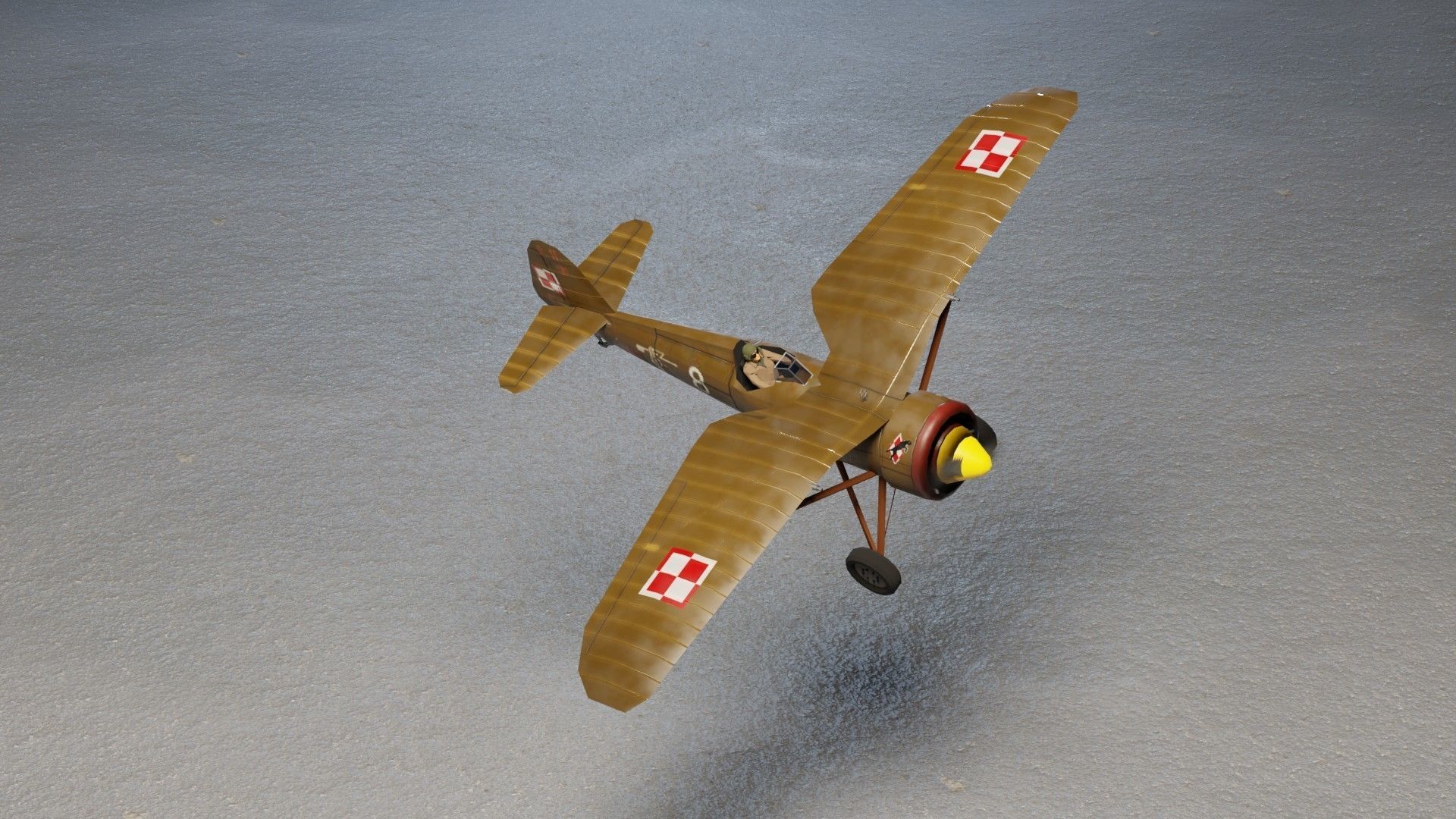 PZL P11 WW2 fighter Low-poly 3D model_13