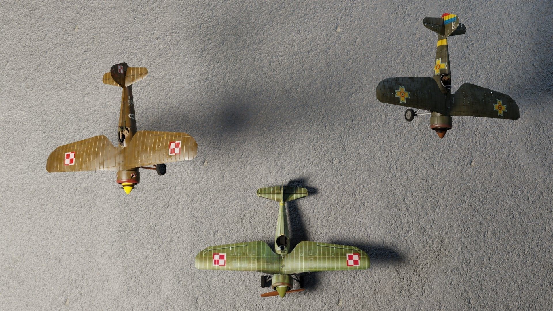 PZL P11 WW2 fighter Low-poly 3D model_6