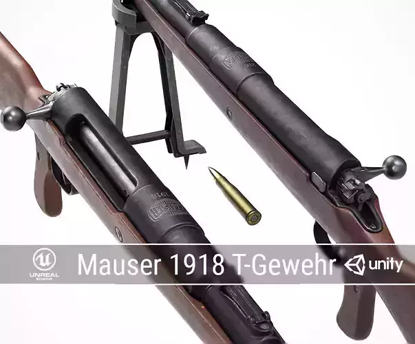 PBR Mauser 1918 Tankgewehr  Low-poly 3D model