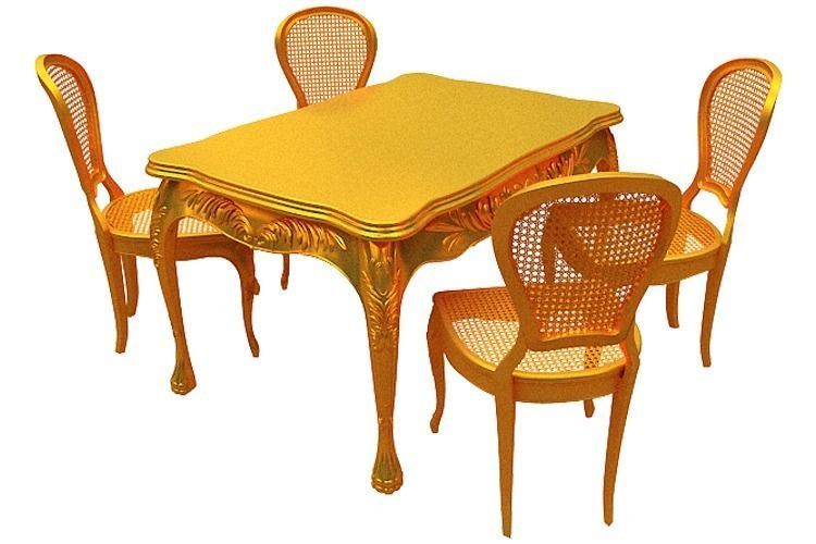 Classical Dining set Low-poly 3D model_2