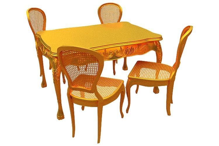 Classical Dining set Low-poly 3D model_1
