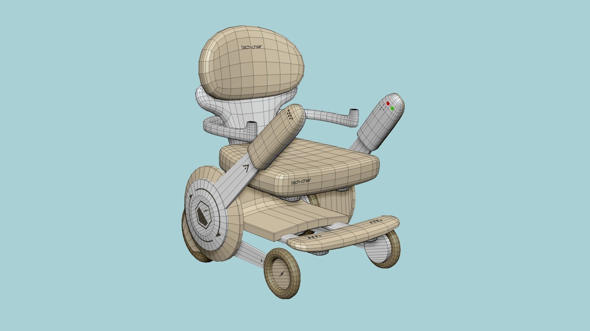 Tech Wheelchair B10 White Beige - Disability Character Design Low-poly 3D model_6