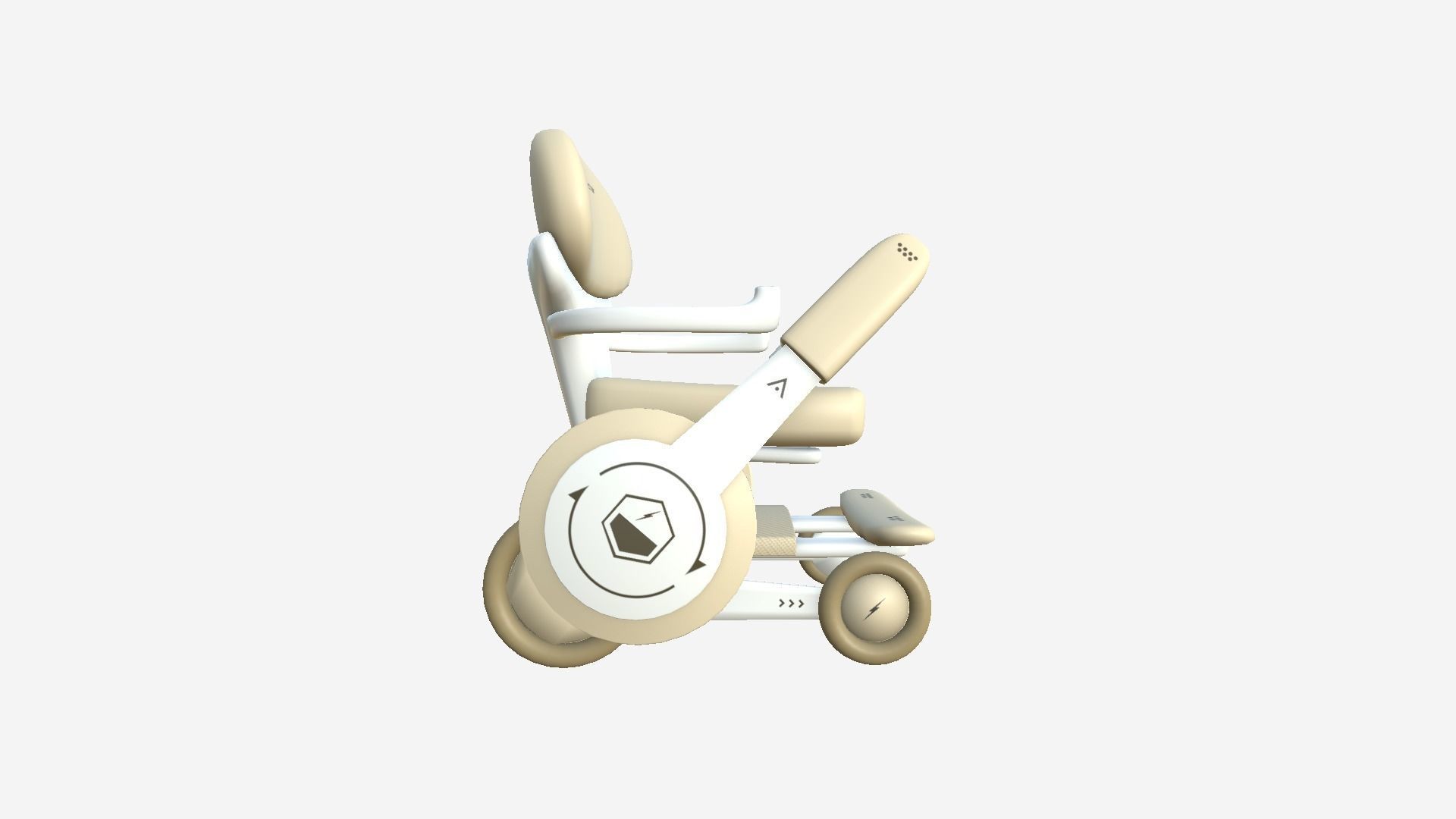 Tech Wheelchair B10 White Beige - Disability Character Design Low-poly 3D model_4