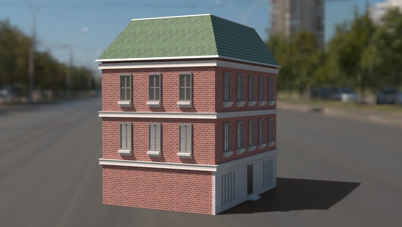 Building 3D model brick on street Low-poly 3D model_12